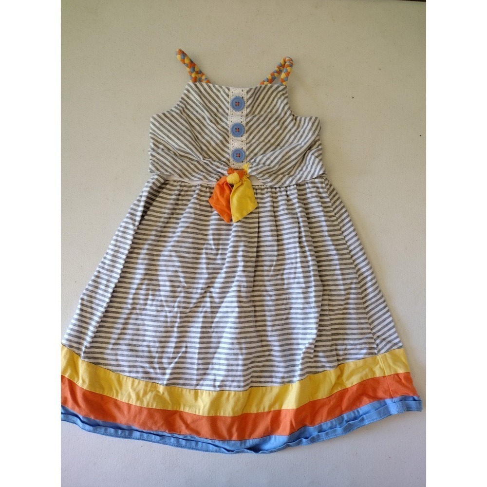 Jona Michelle Girls Grey White Striped Colorblock Braided Strap Dress Size 5